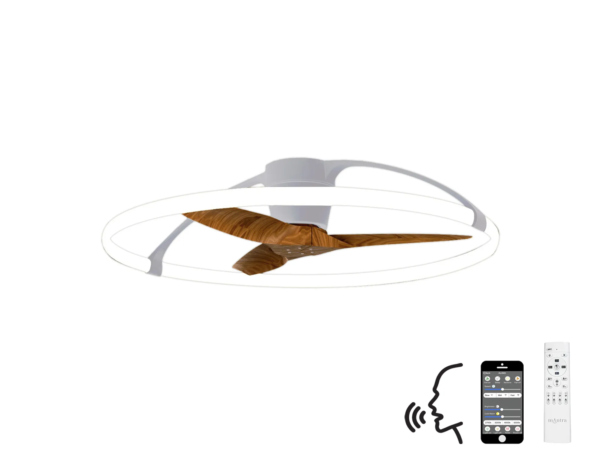 Nepal 75W LED Dimmable Ceiling Light & Fan, Remote / APP / Voice Controlled Silver